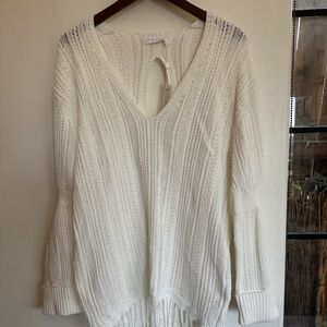 Jonathan Simkhai White cotton crochet open back sweater with knit fringe size XL
